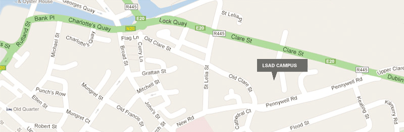 Map to LSAD Campus, Clare Street, Limerick.